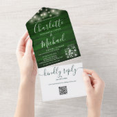 Green Rustic QR Code Mason Jars Lights Hochzeit All In One Einladung (Abreißen)