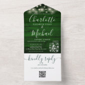 Green Rustic QR Code Mason Jars Lights Hochzeit All In One Einladung (Innen Boden)