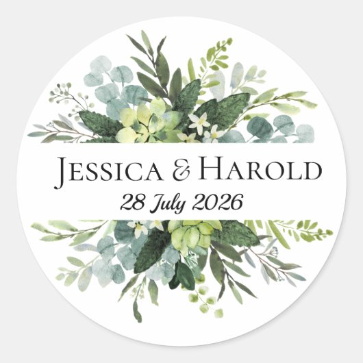 Green Rustic Wedding Sticker Eucalyptus Label (Vorderseite)