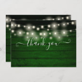 Green Rustic Wood String Lights Script Dankeskarte (Vorne/Hinten)