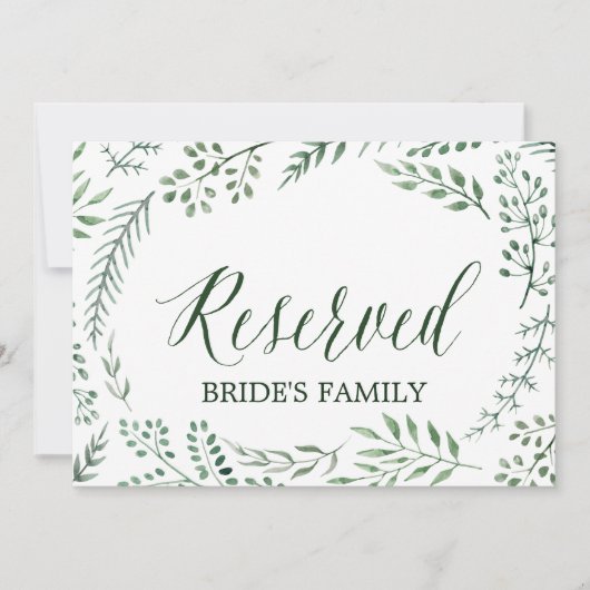 Green Rustic Wreath Wedding "Reserved" Sign Einladung (Vorderseite)