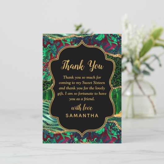 Green Safari Agate 16 . Geburtstag Dankeskarte (Stehend Vorderseite)