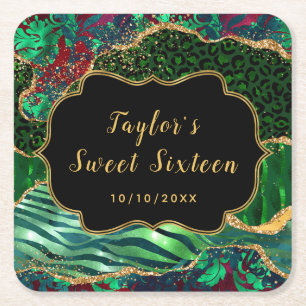 Green Safari Agate 16 . Geburtstag Rechteckiger Pappuntersetzer