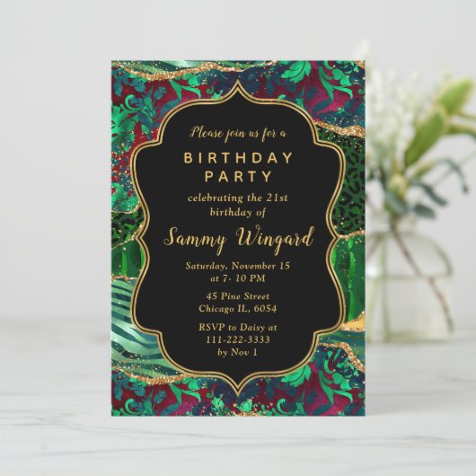 Green Safari Agate Birthday Einladung (Stehend Vorderseite)