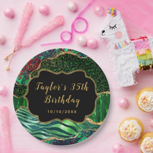 Green Safari Agate Birthday Pappteller (Party)