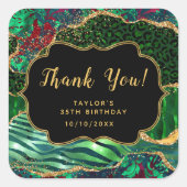 Green Safari Agate Birthday Vielen Dank Quadratischer Aufkleber (Vorderseite)
