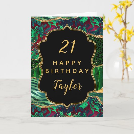 Green Safari Agate Happy Birthday Karte (Gelbe Blume)