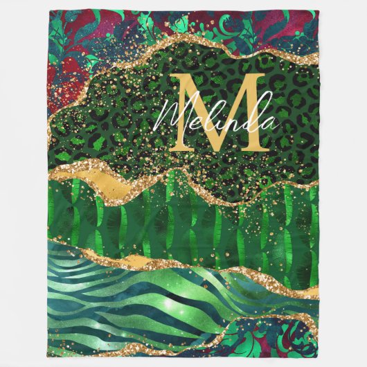 Green Safari Animal Print Agate Fleecedecke (Vorderseite)