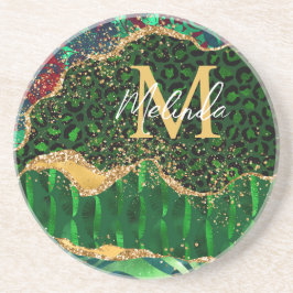 Green Safari Animal Print Agate Getränkeuntersetzer