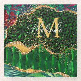 Green Safari Animal Print Agate Glasuntersetzer