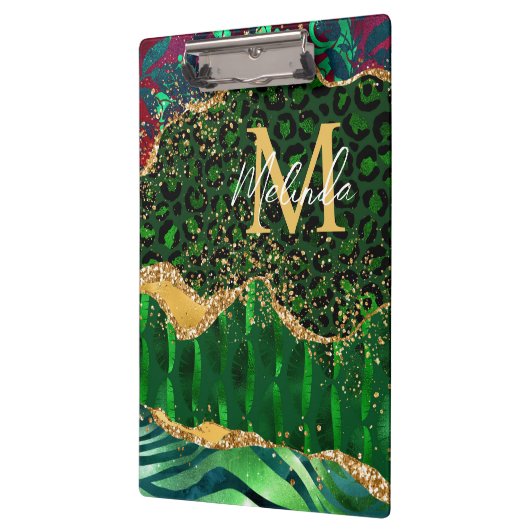 Green Safari Animal Print Agate Klemmbrett (Links)