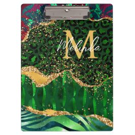 Green Safari Animal Print Agate Klemmbrett