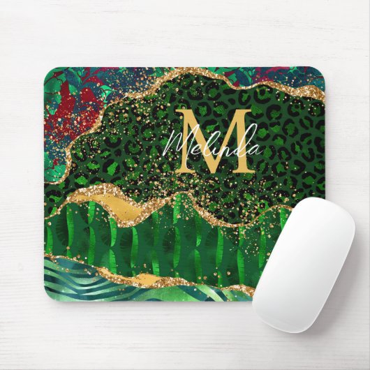Green Safari Animal Print Agate Mousepad (Mit Mouse)