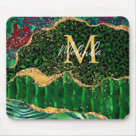 Green Safari Animal Print Agate Mousepad