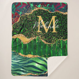 Green Safari Animal Print Agate Sherpadecke