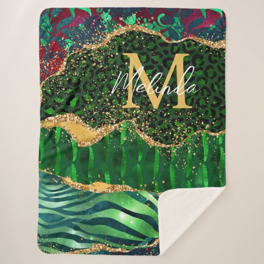 Green Safari Animal Print Agate Sherpadecke (Vorderseite)
