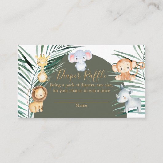 Green Safari Baby Dusche Windeln Raffle Cards Begleitkarte (Vorderseite)