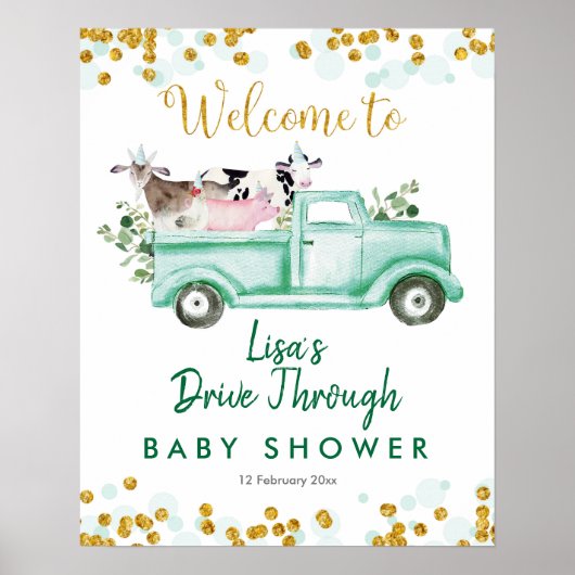 Green Safari Drive by Baby Shower Begrüßungszeiche Poster (Vorne)