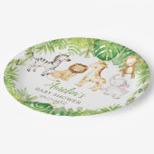 Green Safari Forest Jungle Animals Baby Dusche Pappteller (Schrägansicht)