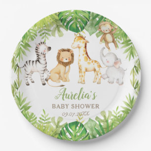 Green Safari Forest Jungle Animals Babydusche  Pappteller