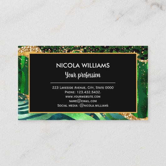 Green Safari Jungle Animal Print Agate Visitenkarte (Rückseite)