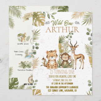 Green Safari Map Wild One 1st Birthday Party Einladung