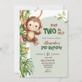 Green Safari Monkey Born Two Be Wild 2nd Birthday Einladung (Vorderseite)