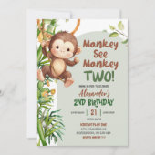 Green Safari Monkey See Monkey Two 2nd Birthday Einladung (Vorderseite)