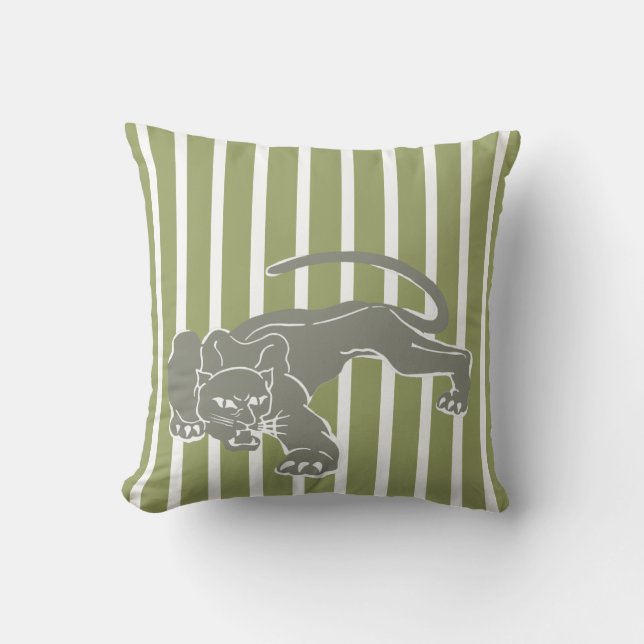 Green Safari Stripe Kissen mit Leopard (Vorderseite)