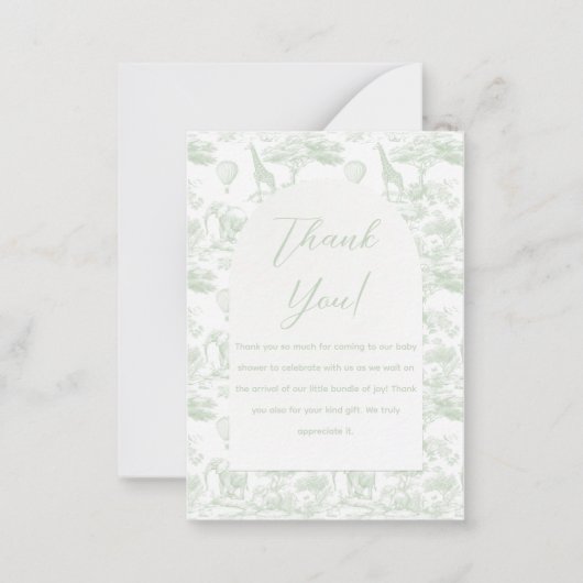 Green Safari Toile Jungle Baby Dusche Vielen Dank Mitteilungskarte (Vorderseite)