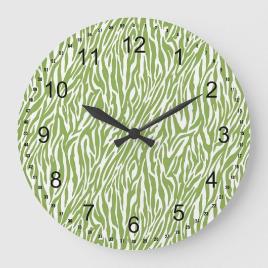 Green Safari Zebra Print Große Wanduhr (Vorderseite)