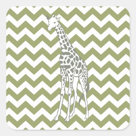 Green Safari Zickzack mit Pop Art Giraffe Quadratischer Aufkleber (Vorderseite)