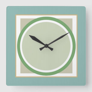 Green Sage and Beige Geometric Wall Clock Quadratische Wanduhr