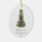 Green Sage Bow Pine Trees First Christmas Keramik Ornament (Rechts)