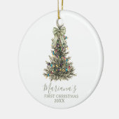 Green Sage Bow Pine Trees First Christmas Keramik Ornament (Links)