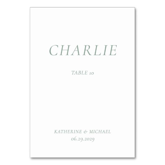 Green Sage Elegant Wedding Table Cards Tischnummer (Vorderseite)