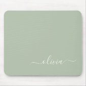 Green Sage Girly Script Monogram Name Modern Mousepad (Vorne)