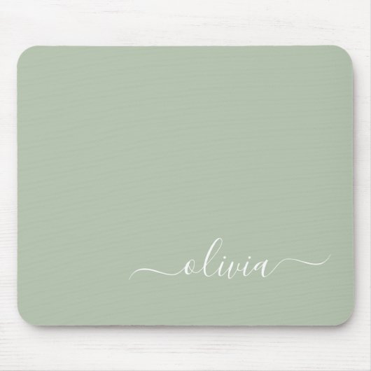 Green Sage Girly Script Monogram Name Modern Mousepad (Vorne)