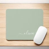 Green Sage Girly Script Monogram Name Modern Mousepad