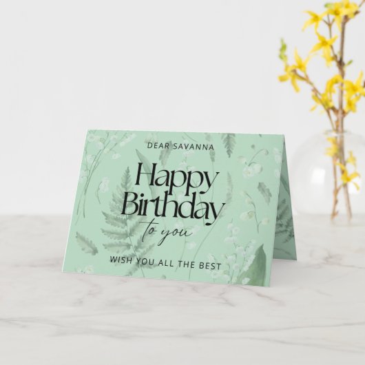Green Sage Lily of the Valley Custom Birthday Card Karte (Gelbe Blume)