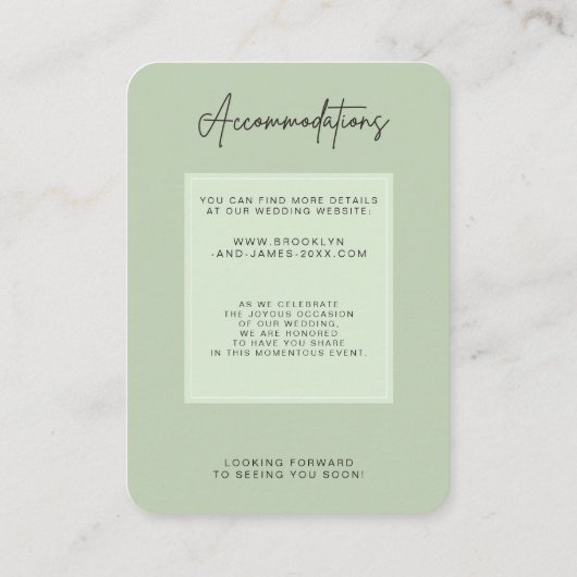 Green Sage Minimal Wedding Accommodation Begleitkarte (Rückseite)