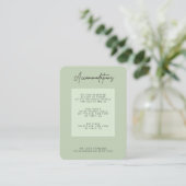 Green Sage Minimal Wedding Accommodation Begleitkarte (Stehend Vorderseite)