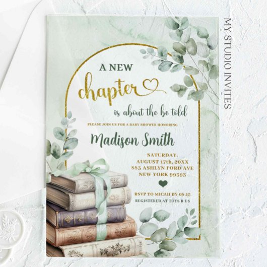 Green Sage Storybook Thema Kinderdusche Acryleinladungen