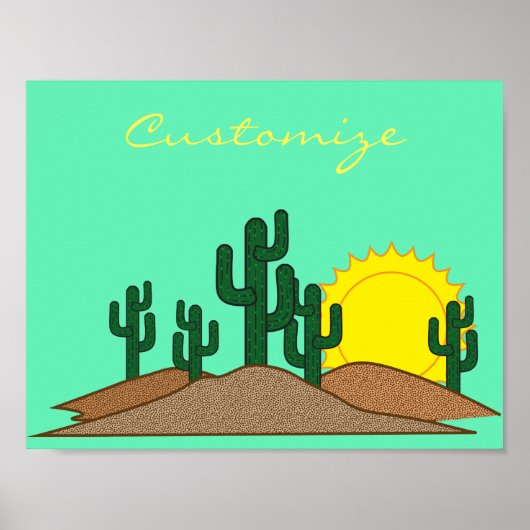 Green Saguaro Cactus Desert Sunrise Poster (Vorne)