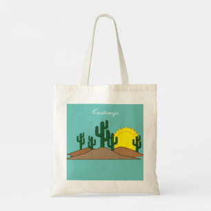 Green Saguaro Cactus Wüste Sonnenaufgang Thunder_ Tragetasche