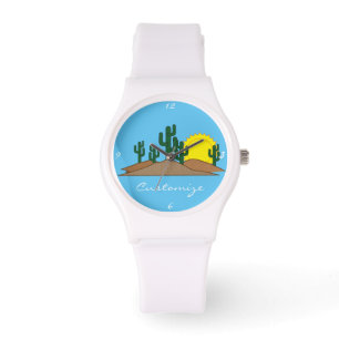 Green Saguaro Cactus Wüste Sunrise Thunder_Cove Armbanduhr