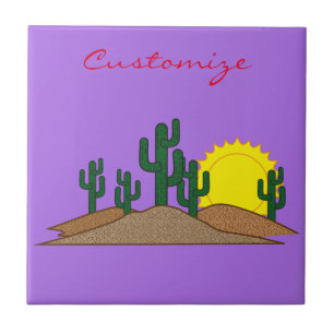 Green Saguaro Cactus Wüste Sunrise Thunder_Cove Fliese