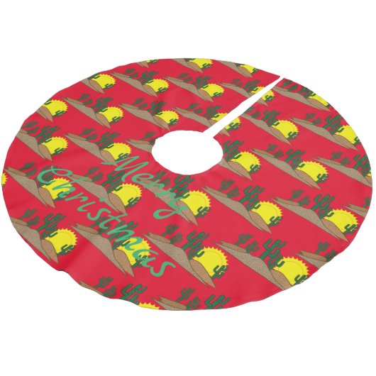 Green Saguaro Cactus Wüste Sunrise Thunder_Cove Polyester Weihnachtsbaumdecke (Schrägansicht)