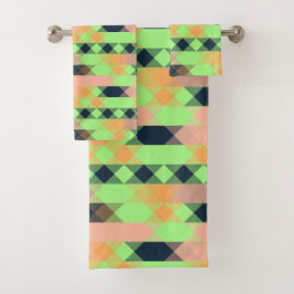 green, salmon, orange geometric badhandtuch set