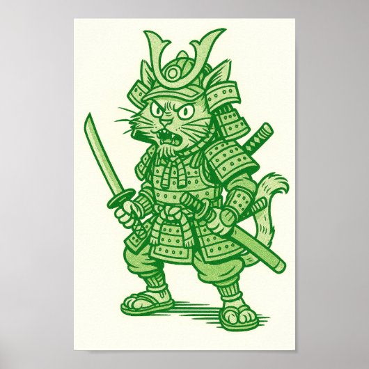 Green Samurai Cat Poster (Vorne)